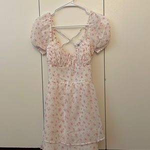 Hollister Tie-Back Double-Tier Short Dress White Pink Floral Size Small